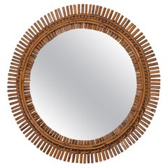 Mid-Century Modern Bamboo, Cane and Rattan Mirror with Chain, Italy