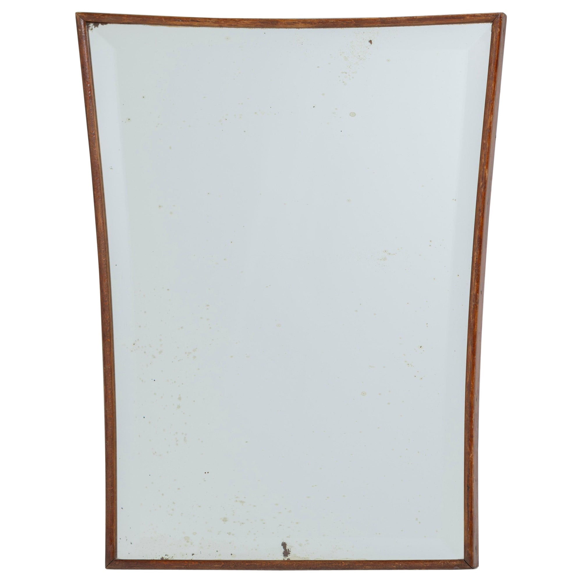 Vintage Mid-Century Modern Mirror of Ground Glass with Wood Frame For Sale