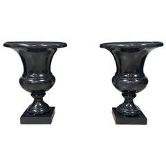 Retro Pair of 2 Italian Decorative Black Marble Vases 1960