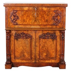 Exceptional English Victorian Burl Walnut Fitted Secretary