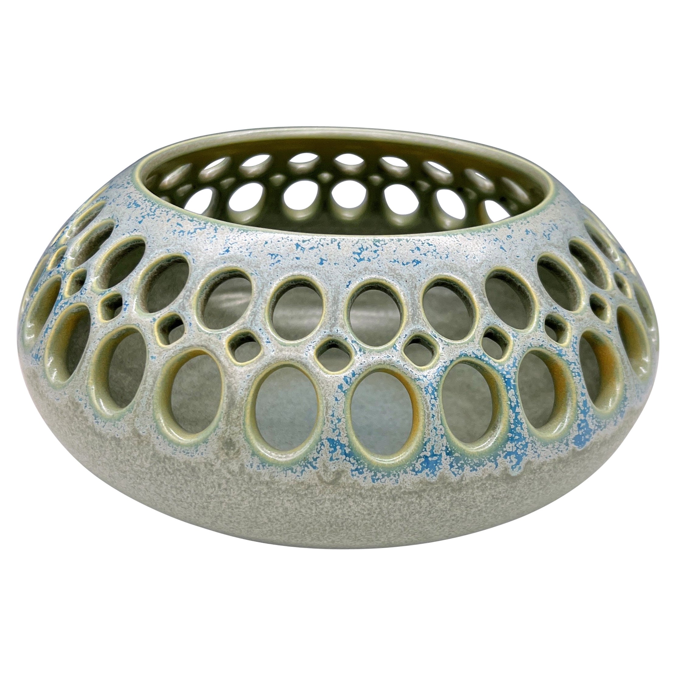 Pierced Ceramic Seedpot- Mossy Blue/Green For Sale