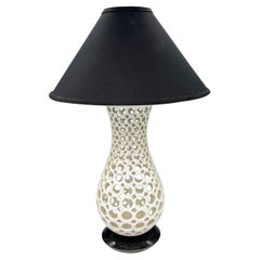 Pierced Ceramic Table Lamp-White with black accents