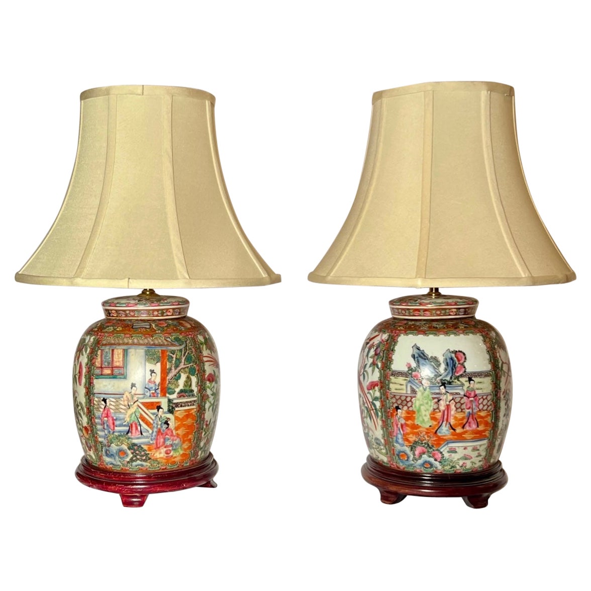 Pair Rose Medallion Chinese lamps c 1940-50