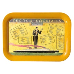 Vintage Art Deco Graphic Cocktail Tray in Tin and Mustard Yellow Enamel