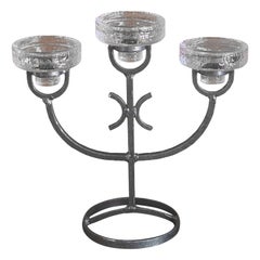 Three Glass Votive Candleholder In Hammered Iron by Erik Hoglund for Kosta Boda 