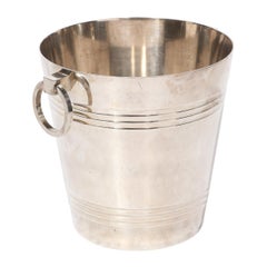 Art Deco Silver Plate Ice Bucket with Loop Handles and Banded Detailing