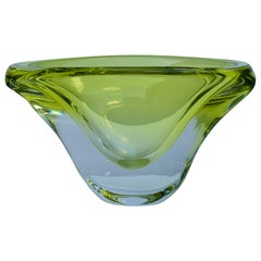 Vintage Val Saint Lambert Green Crystal Fruit Bowl Swirl Design