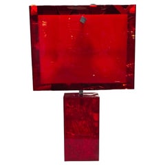 Retro Italian Red Acrylic Table Lamp 1980s
