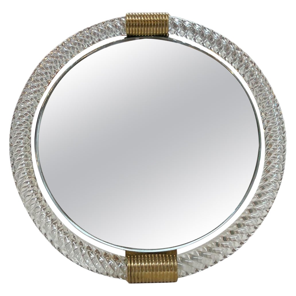 Miroir de table rond italien vintage en verre de Murano, années 1960