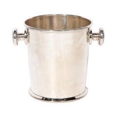 Art Deco Silver Plate Ice Bucket with Rounded Handles and Hammered Detailing