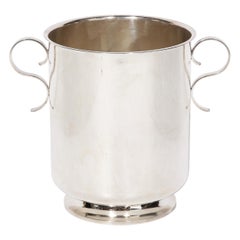 Mid-Century Modernist Silver Plate Ice Bucket with Minimal Scroll Form Handles