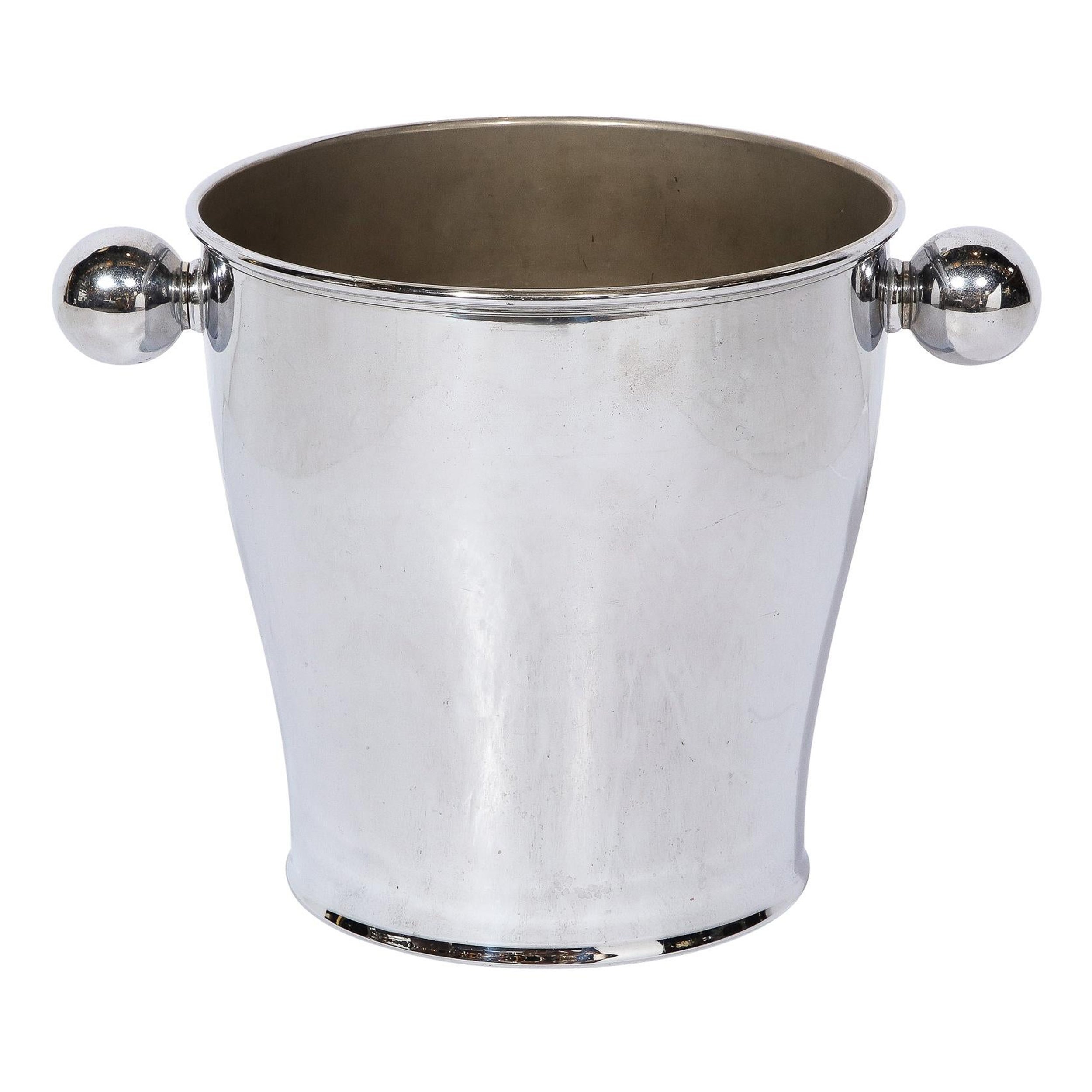 Mid-Century Modernist Ice Bucket in Chrome with Rounded Handles  For Sale