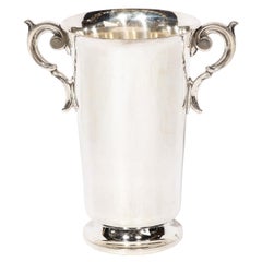 Mid-Century Modernist  Silver Plate Ice Bucket W/ Stylized Scroll Form Handle