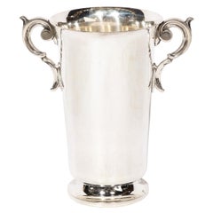 Mid-Century Modernist Silver Plate Ice Bucket W/ Stylized Scroll Form Handle