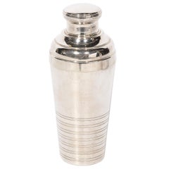 Art Deco Streamlined Silver Plate Cocktail Shaker W/ Subtle Banded Detailing