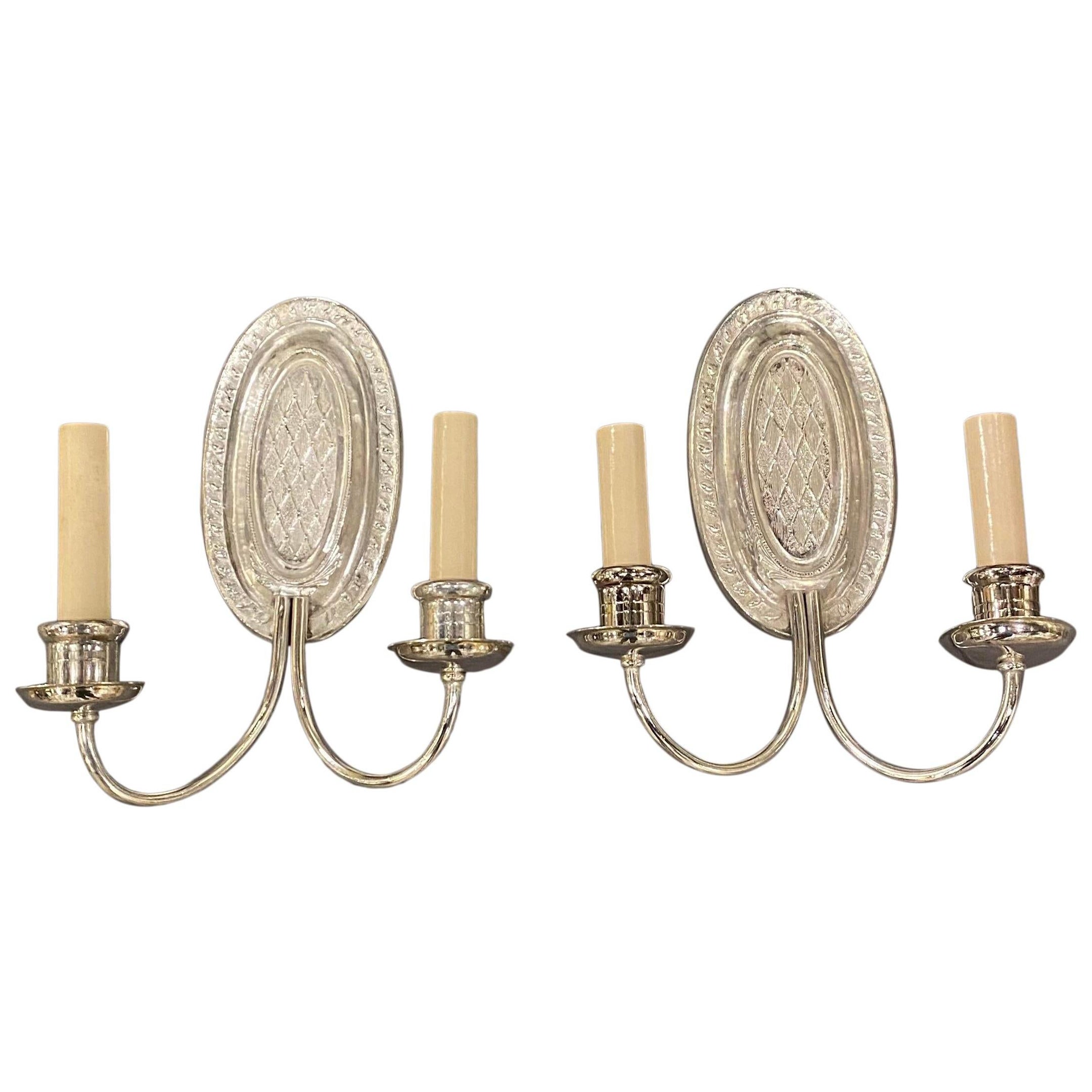 1920s Caldwell Silver Plated Oval Sconces For Sale