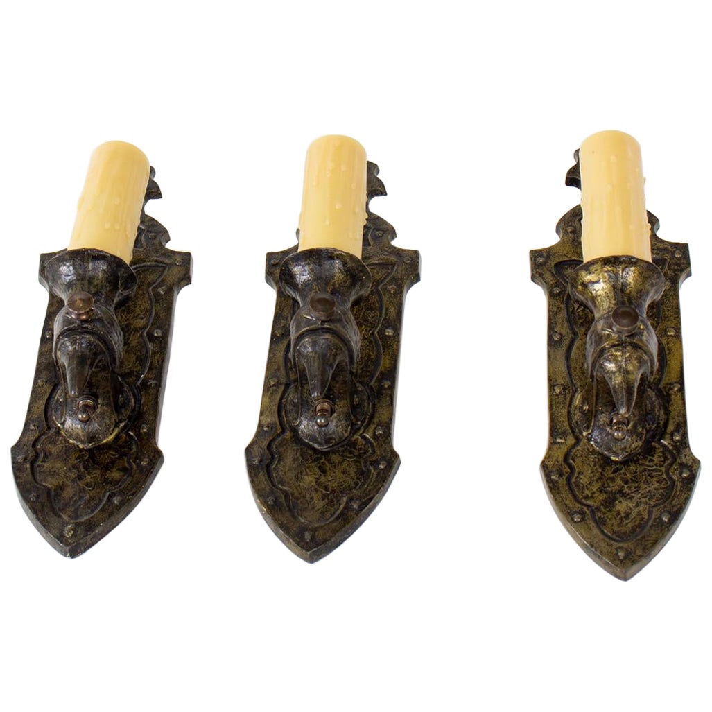 Early 20th Century Gothic Revival Sconces, Set of Three For Sale