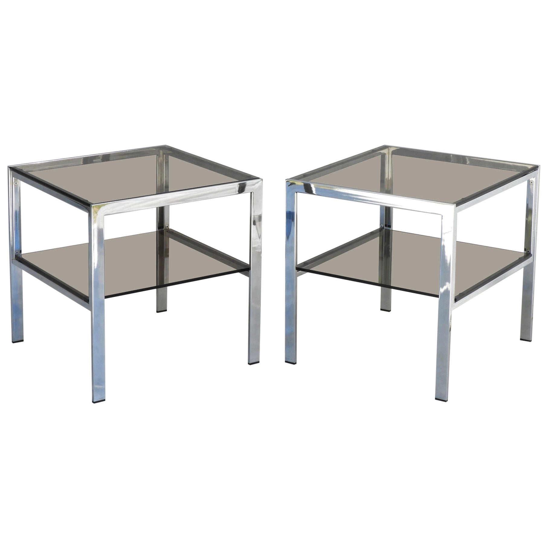 Chrome and Smoked Glass Side Tables c1970s France