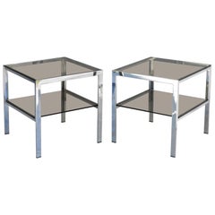 Retro Chrome and Smoked Glass Side Tables c1970s France