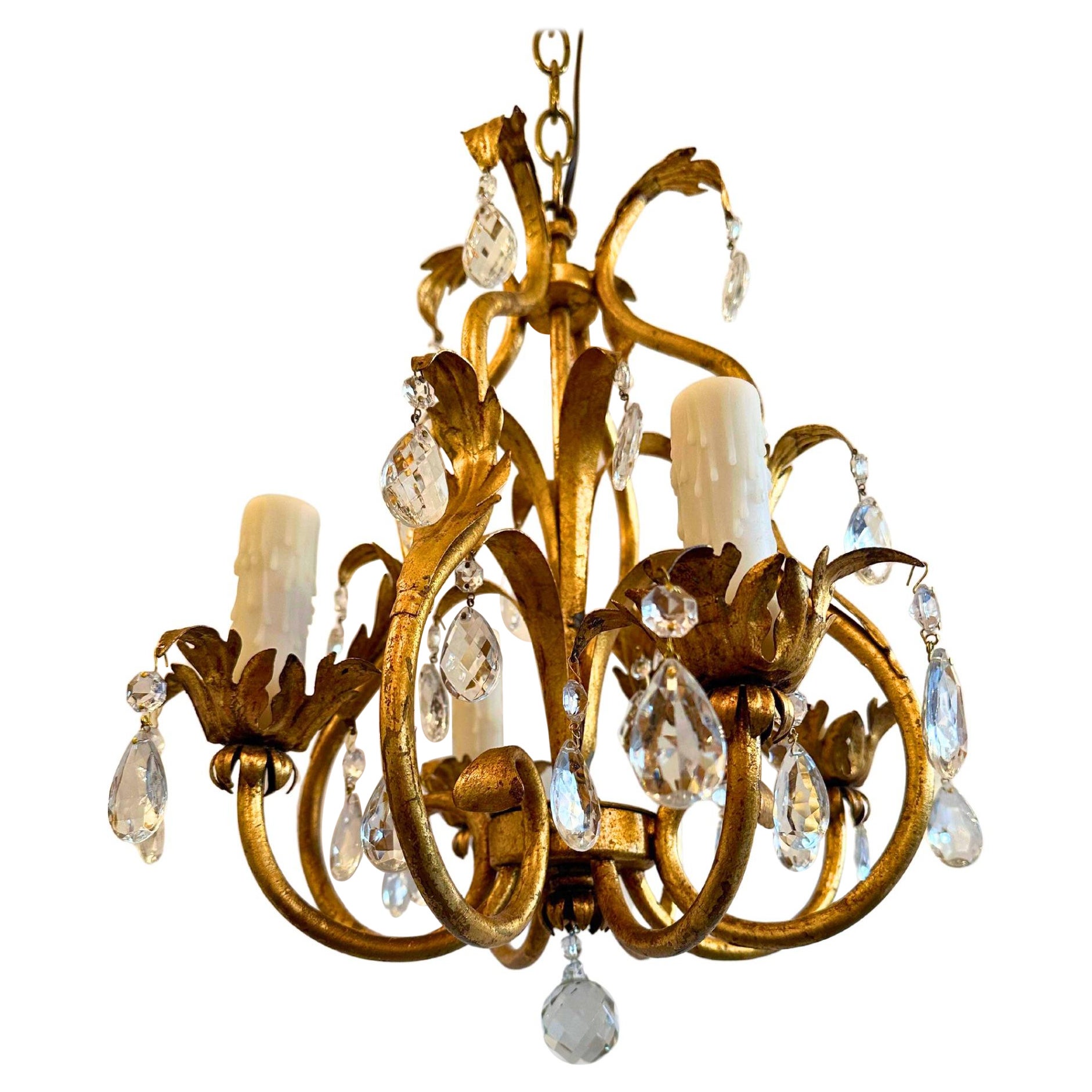 4-Light Italian Chandelier with Gilded Gold Finish For Sale