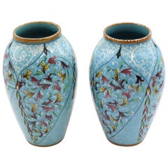 Antique 1900-1920s Pair of Italian Majolica Vases by Mengaroni