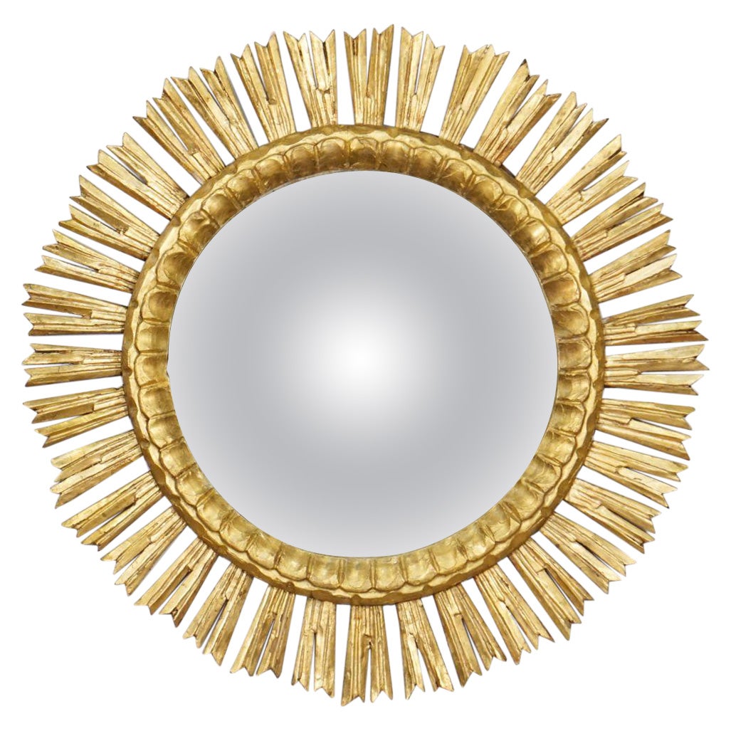 Spanischer vergoldeter Starburst- oder Sunburst-Spiegel mit konvexem Glas (Dia 25) im Angebot