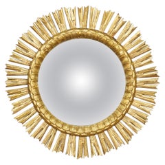 Antique Spanish Gilt Starburst or Sunburst Mirror With Convex Glass (Dia 25)