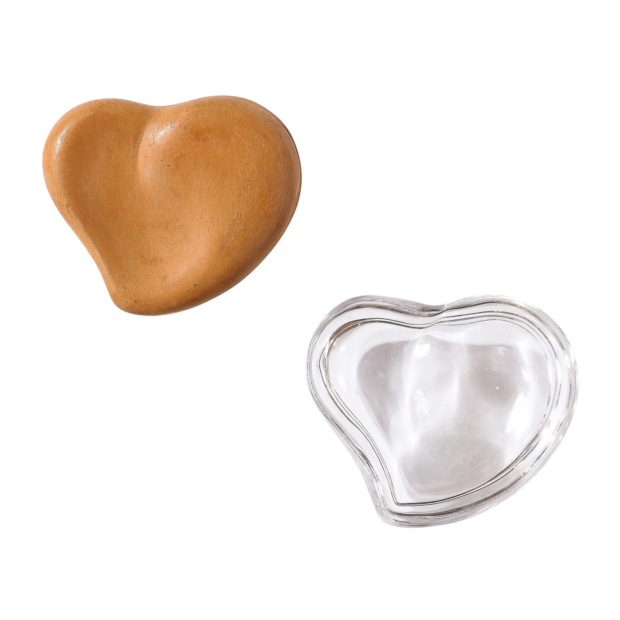 Heart Form Glass & Terra Cotta Trinket Boxes by Elsa Peretti for Tiffany & Co. For Sale