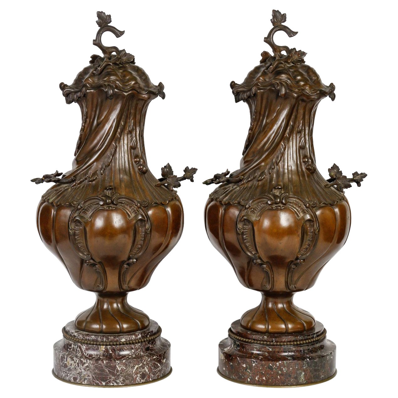 Important Pair of Cassolettes in the Louis XV Style, 19th Century. For Sale