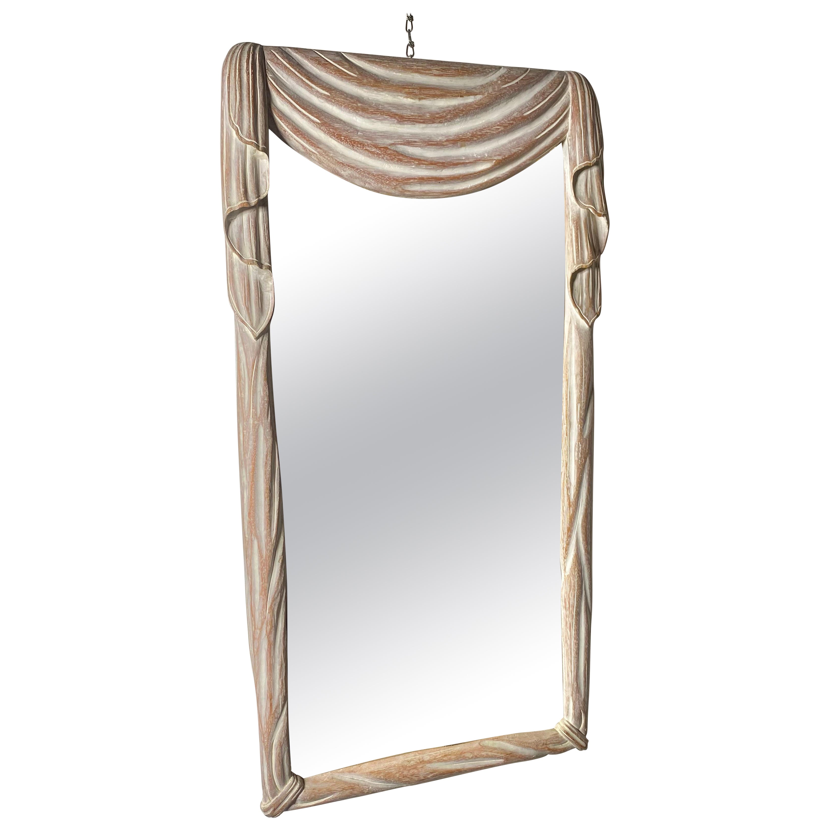 Modernist Regency Cerused Wood "Drape" mirror att to Osvaldo Borsani For Sale