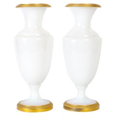 Pair of Opaline and Gilt Bronze Vases, Antique Charles X Period.