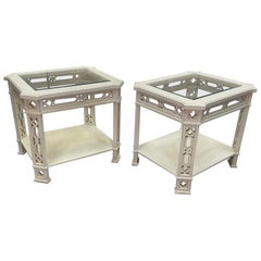 Ornate Carved Wood Fretwork End Tables by Thomasville