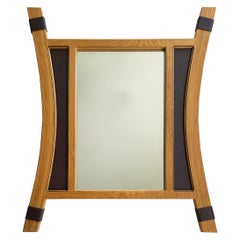 2012 Artist Signed Oak and Leather Studio Crafted Wall Mirror 