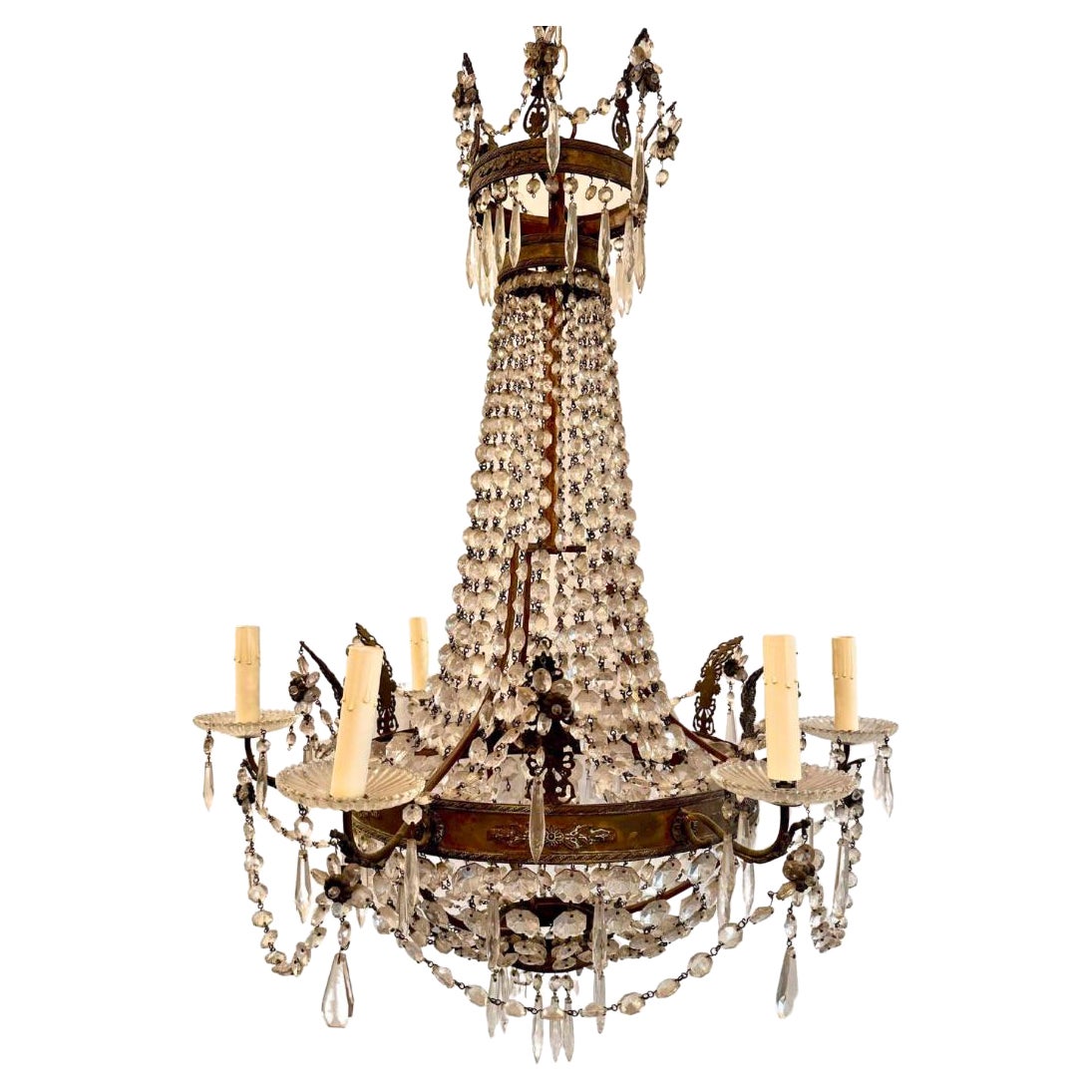 18th Century 6-Light Empire Crystal Chandelier with Bronze Finish