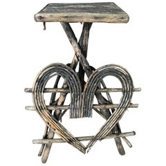 Rustic Adirondack Twig Branch Stand Cabin Side Table Heart Bent Wood Motif 