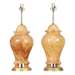 Vintage Italian Alabaster Ginger Jar Table Lamps