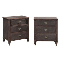 Gustavian Style 19th Century Swedish Charcoal Painted Three-Drawer Chests