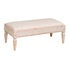 Antique Gustavian Style 1900s Swedish Footstool with Carved Rosettes and Tapered Legs