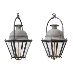 French Hexagonal Three-Light Copper Lanterns with Domed Tops, Sold Each