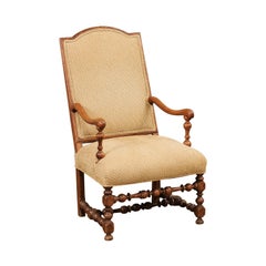 Französischer Sessel aus Nussbaumholz im Louis XIII.-Stil des 19. Jahrhunderts mit gedrechseltem Sockel