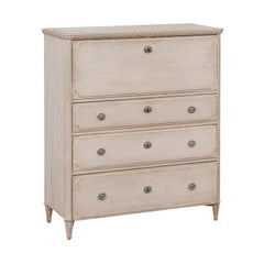 Gustavian Style 1840s Gray Painted Drop Front Secretary with Graduated Drawers