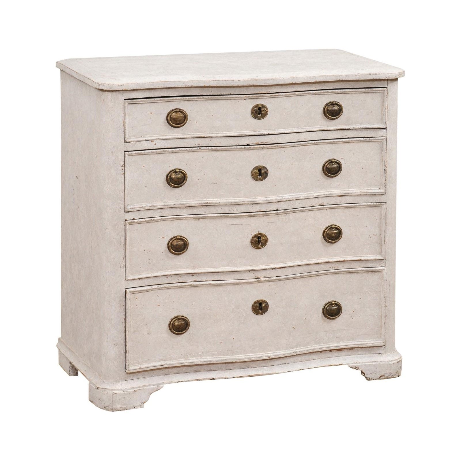 Danish 1880s Off White Painted Serpentine Front Chest with Graduated Drawers For Sale