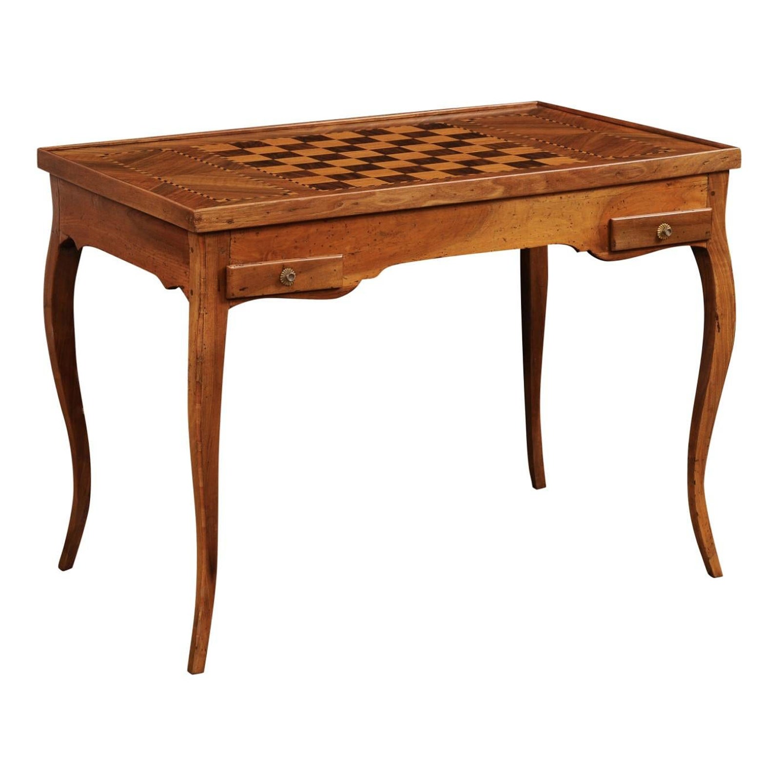 French Louis XV 1790s Walnut Tric Trac Marquetry Game Table with Reversible Top For Sale