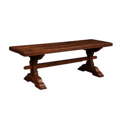 French 1890s Solid Oak Long Monastery Table with Trestle Base 