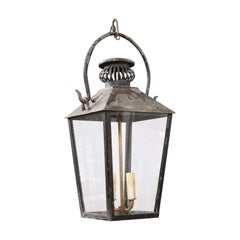 French Turn of the Century 1900s Iron and Glass Four-Lights Lantern, USA Wired