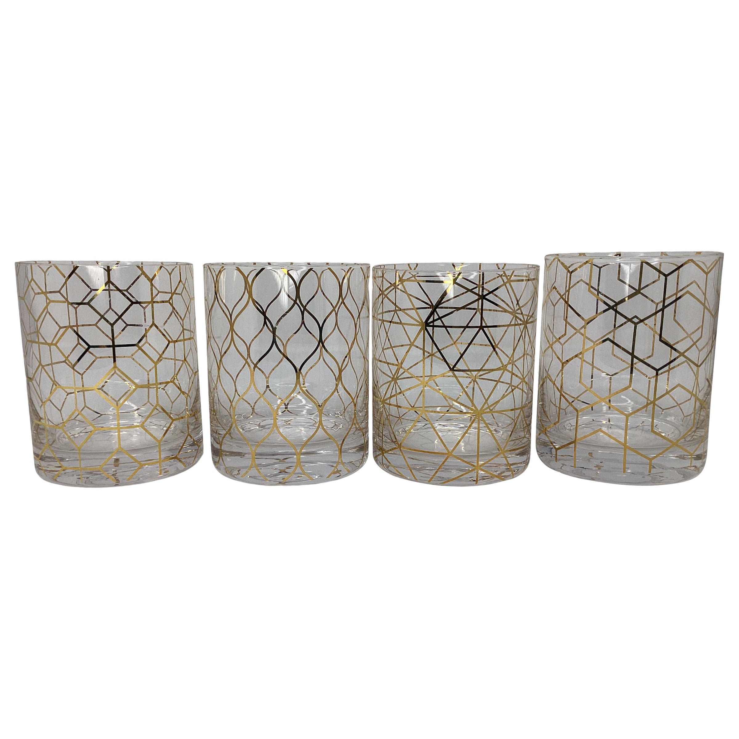 Set of Four Rocks Glasses with Geometric Shapes  For Sale