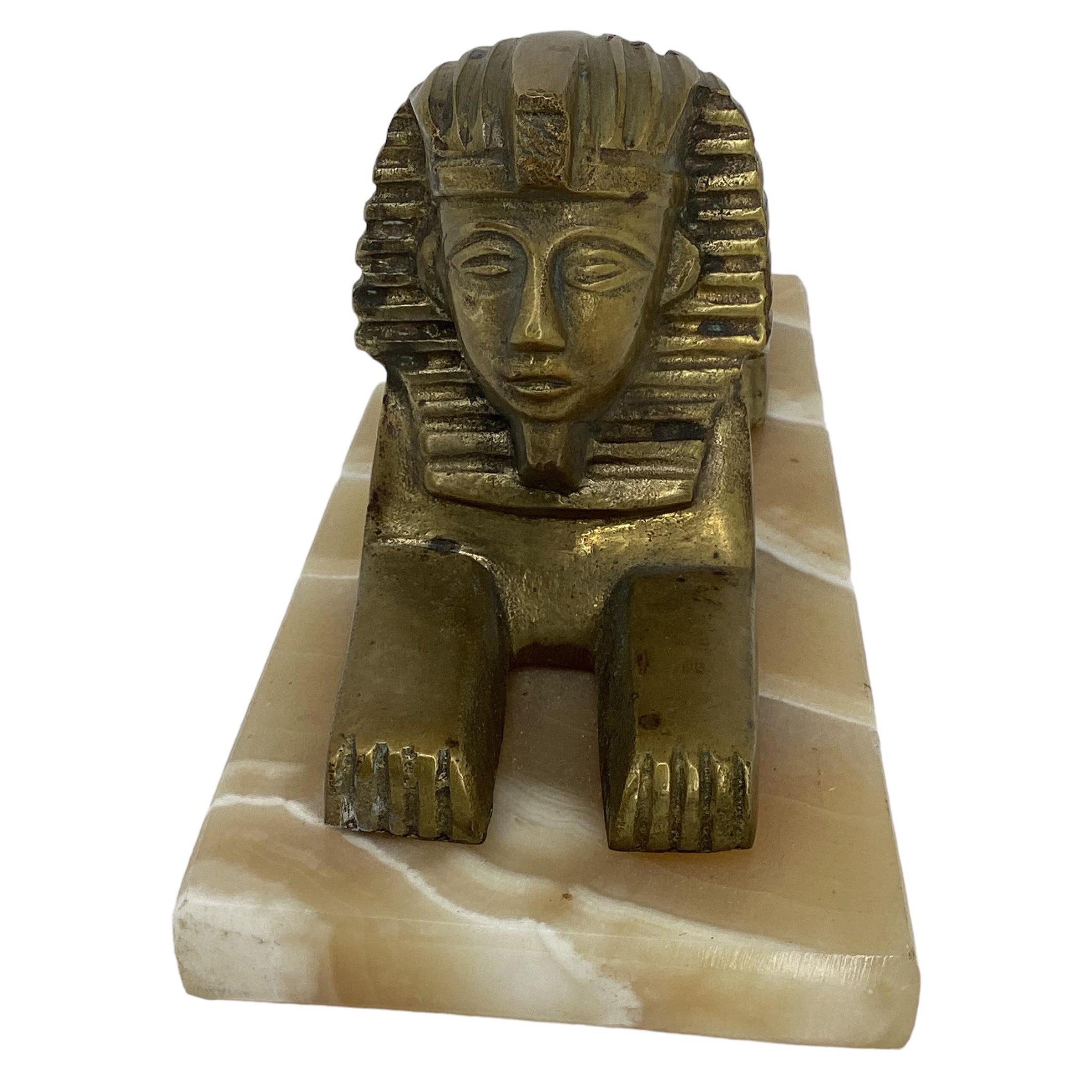 Antique Egyptian Brass Sphinx on Onyx Base  For Sale