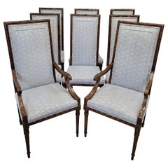 Chaises de salle à manger néoclassiques Karges vintage avec tapisserie bleu pâle - Lot de 8