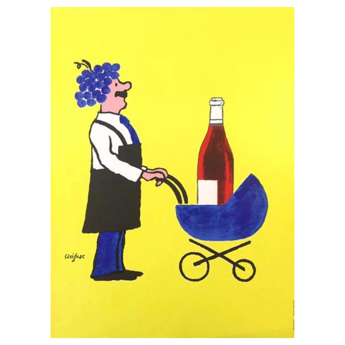 Original Vintage French Wine Poster by Savignac 'Buvons Ici Le Vin Nouveau'
