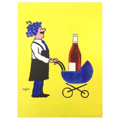 Affiche originale sur le vin français vintage de Savignac « Buvons Ici Le Vin Nouveau »